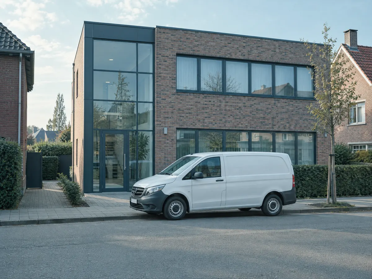 Bedrijfspand in Deurne met propere bedrijfsbestelwagen voor de deur