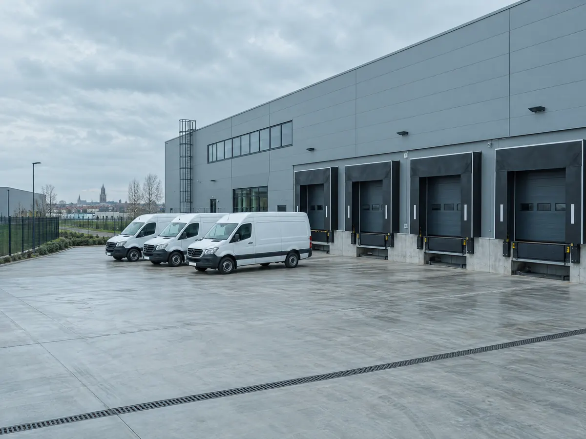 Modern logistiek bedrijfsgebouw op een industriezone in Mechelen