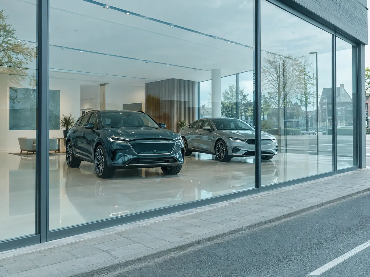 Propere showroom met glanzende wagens in Wilrijk