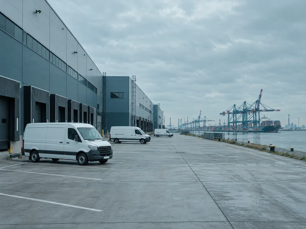 Logistieke magazijnen op de linkeroever van de Antwerpse haven bij Zwijndrecht